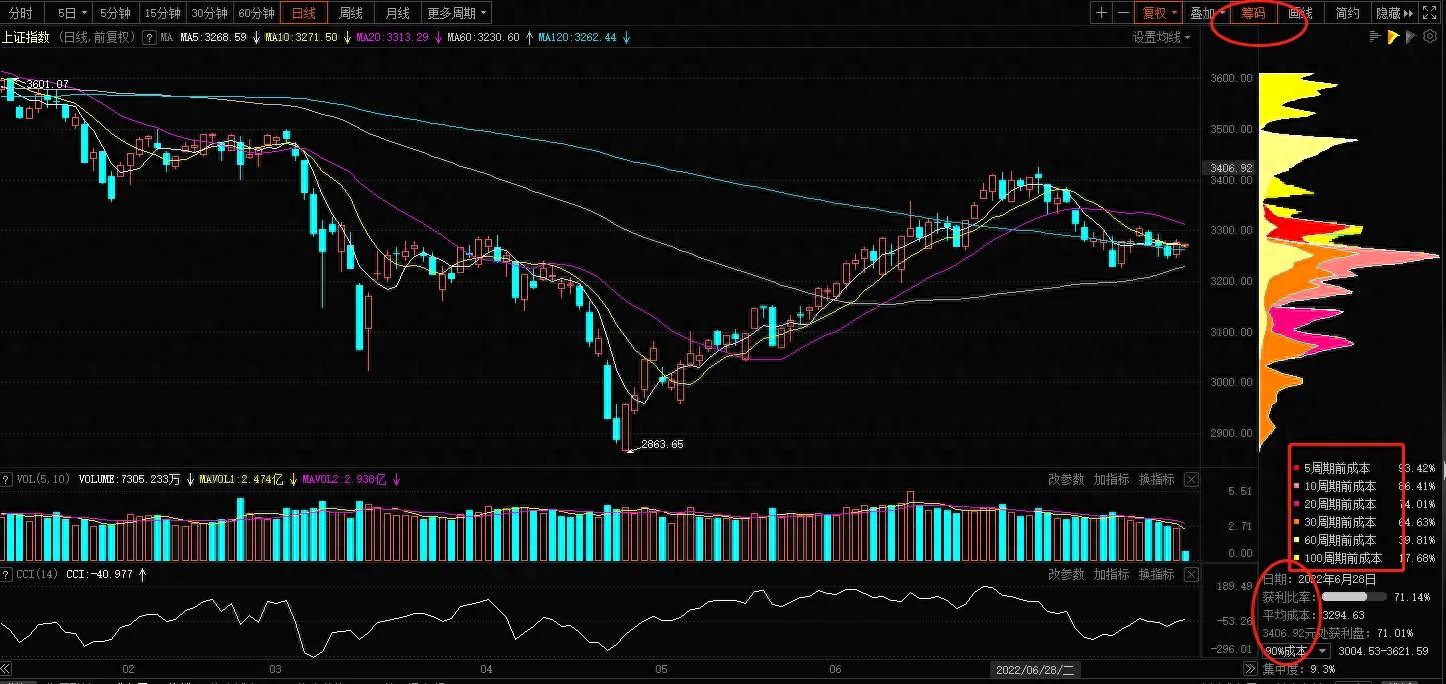 东方财富股票筹码峰构成详解，含100周期成本等关键指标