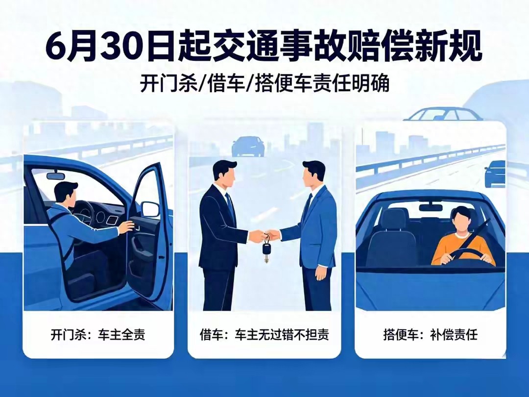 6月30日起交通事故赔偿新规：开门杀责任划分及保险赔付说明